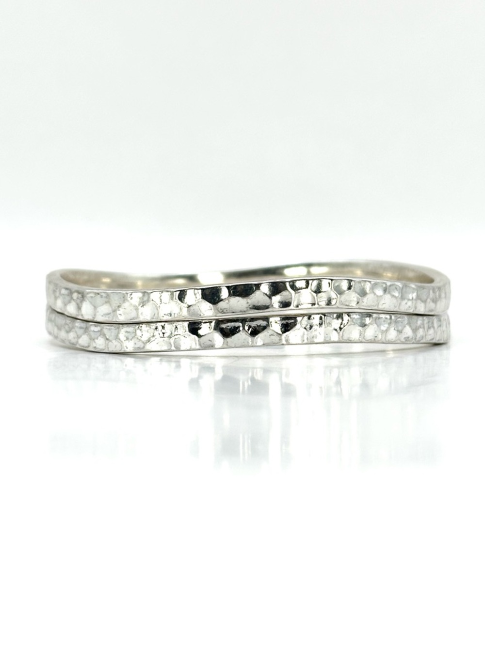 Silver Tone Hammered Stacking Bracelets set of 2